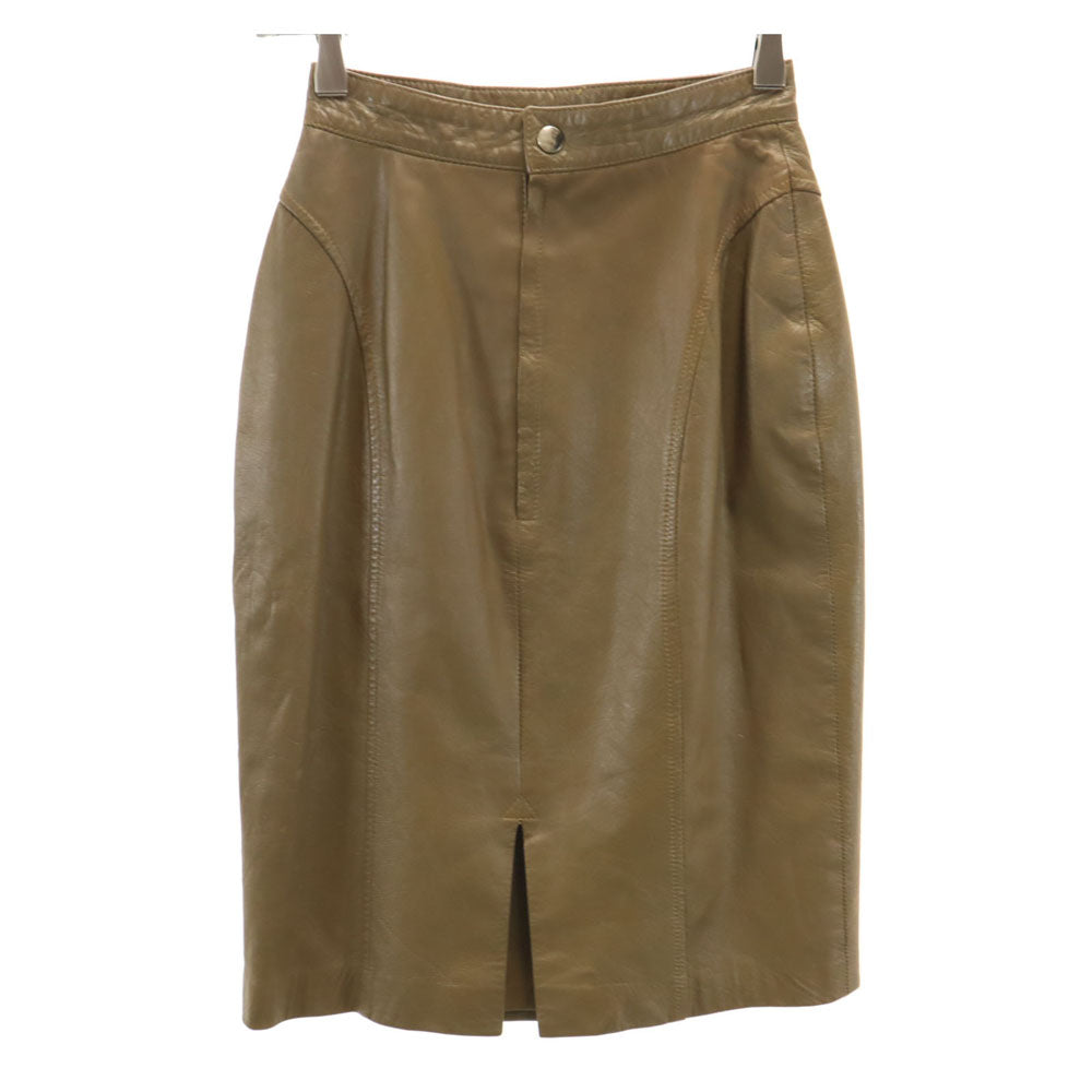 日本製 ミディ丈 牛革 レザー タイトスカート 7 ブラウン レディース