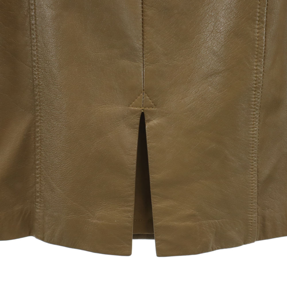 日本製 ミディ丈 牛革 レザー タイトスカート 7 ブラウン レディース