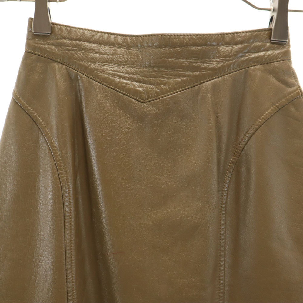 日本製 ミディ丈 牛革 レザー タイトスカート 7 ブラウン レディース