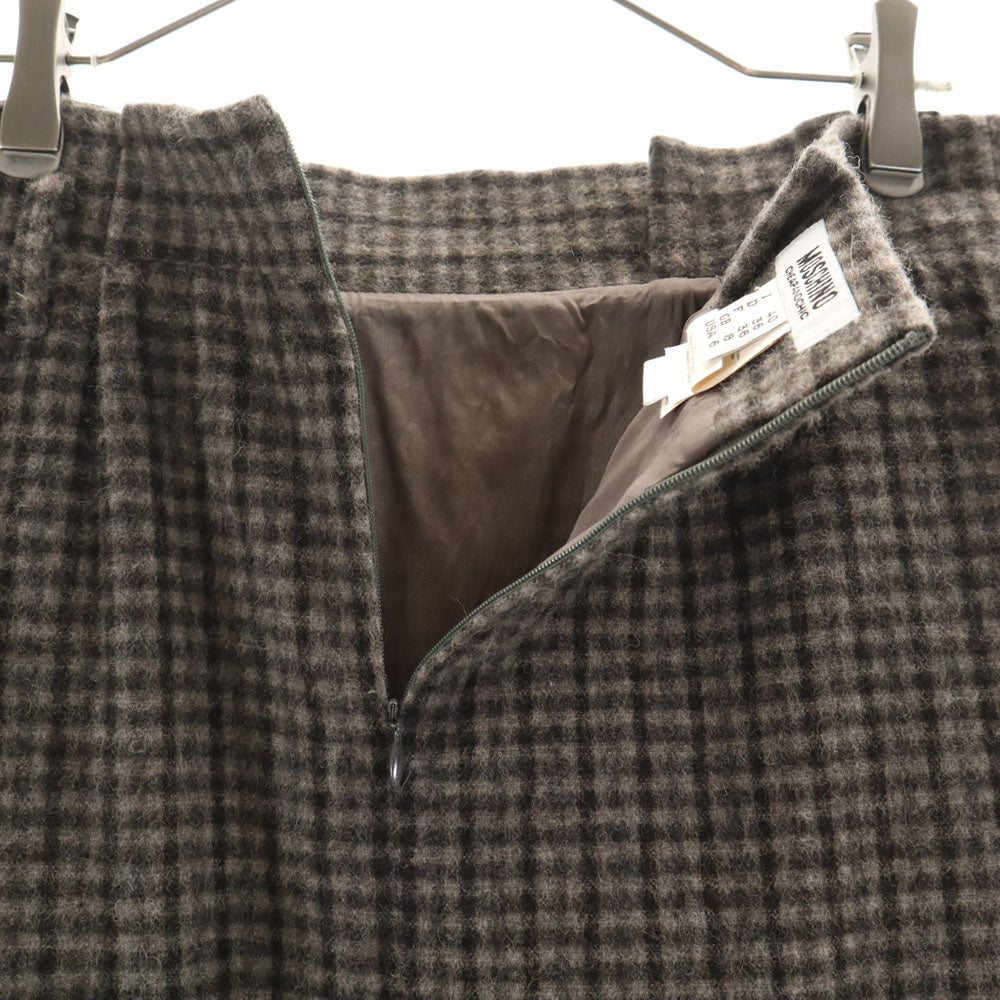 MOSCHINO モスキーノ イタリア製 ウール チェック柄 ミディ丈 タイトスカート 40 グレー 他 レディース