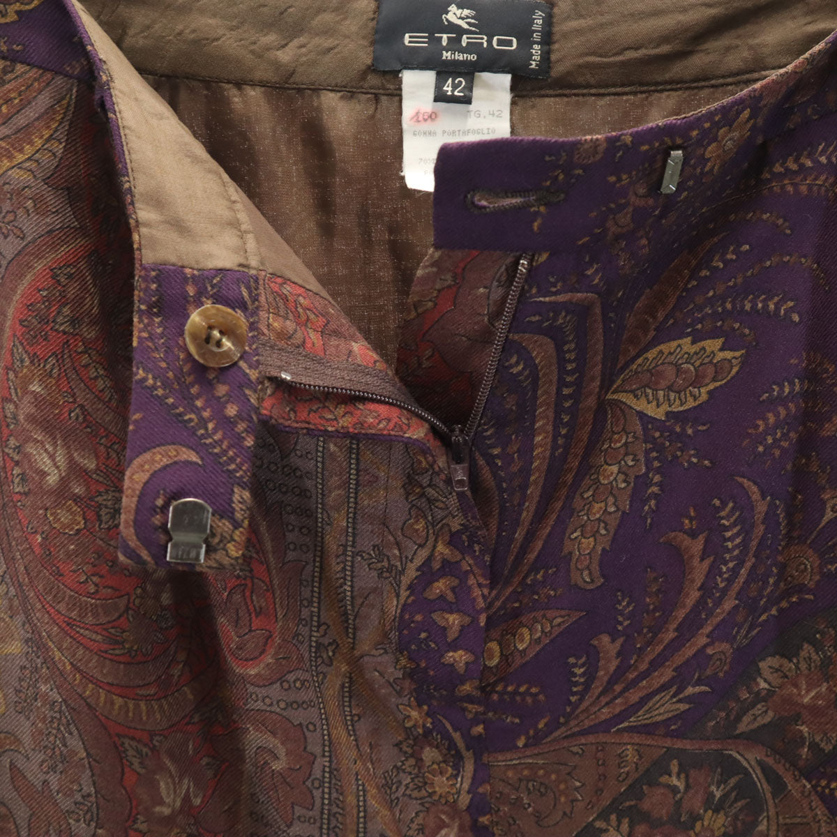 ETRO エトロ イタリア製 総柄 ミモレ丈 タイトスカート 42 パープル レディース