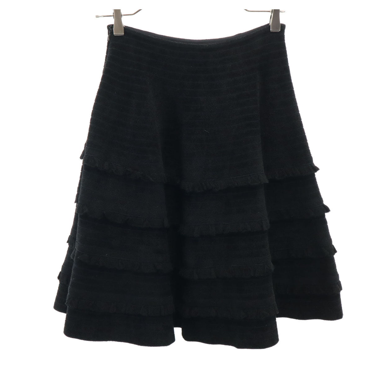 FOXEY フォクシー 日本製 ミディ丈 ニット ティアードスカート 38 ブラック レディース