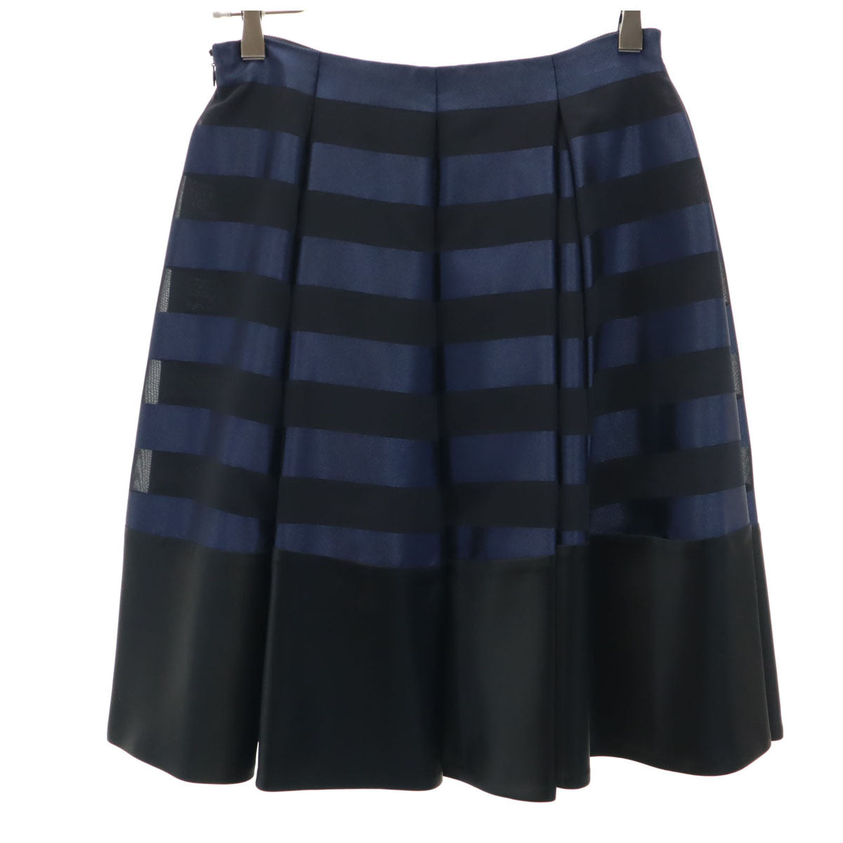 FOXEY NEW YORK フォクシーニューヨーク 日本製 ボーダー柄 ミディ丈 フレアスカート 40 ネイビー レディース