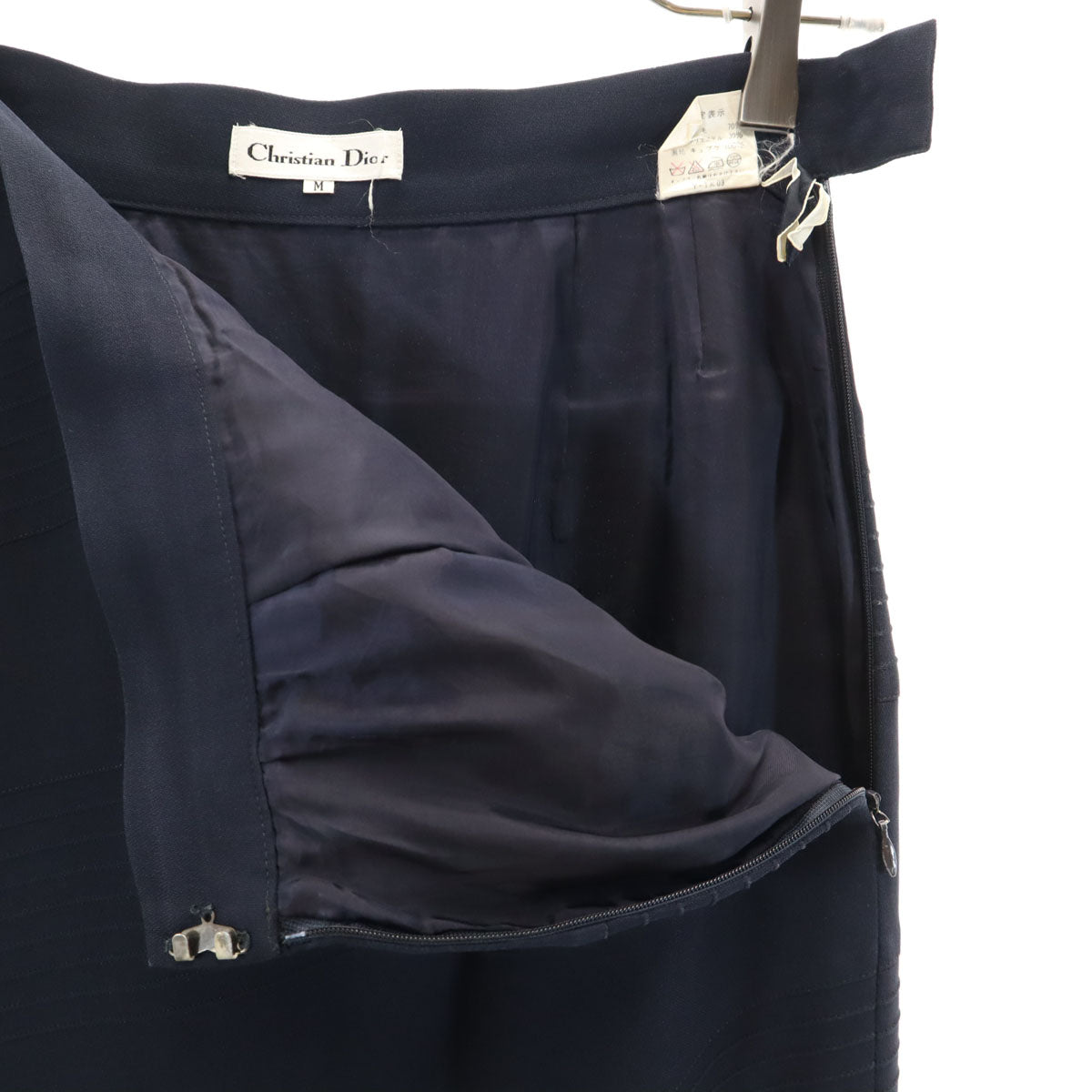 Christian Dior クリスチャンディオール 90s ウールブレンド オールド ミディ丈 台形 スカート M ネイビー レディース