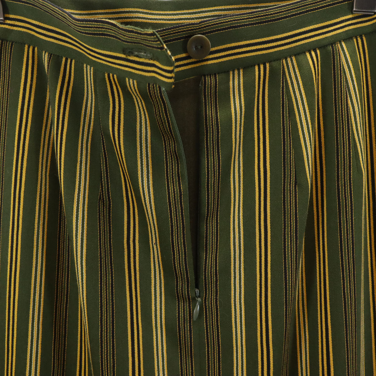 KENZO ケンゾー 90s ウール100% フランス製 オールド ストライプ柄 ミモレ丈 タイトスカート 38 グリーン系 レディース