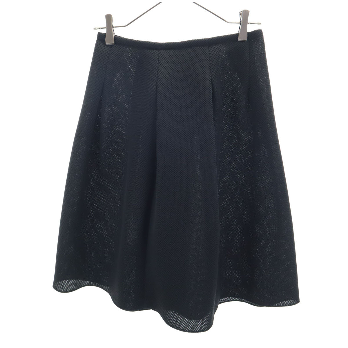 JIL SANDER NAVY ジルサンダーネイビー イタリア製 ミディ丈 メッシュ ボックス プリーツスカート 32 ブラック ラップ レディース