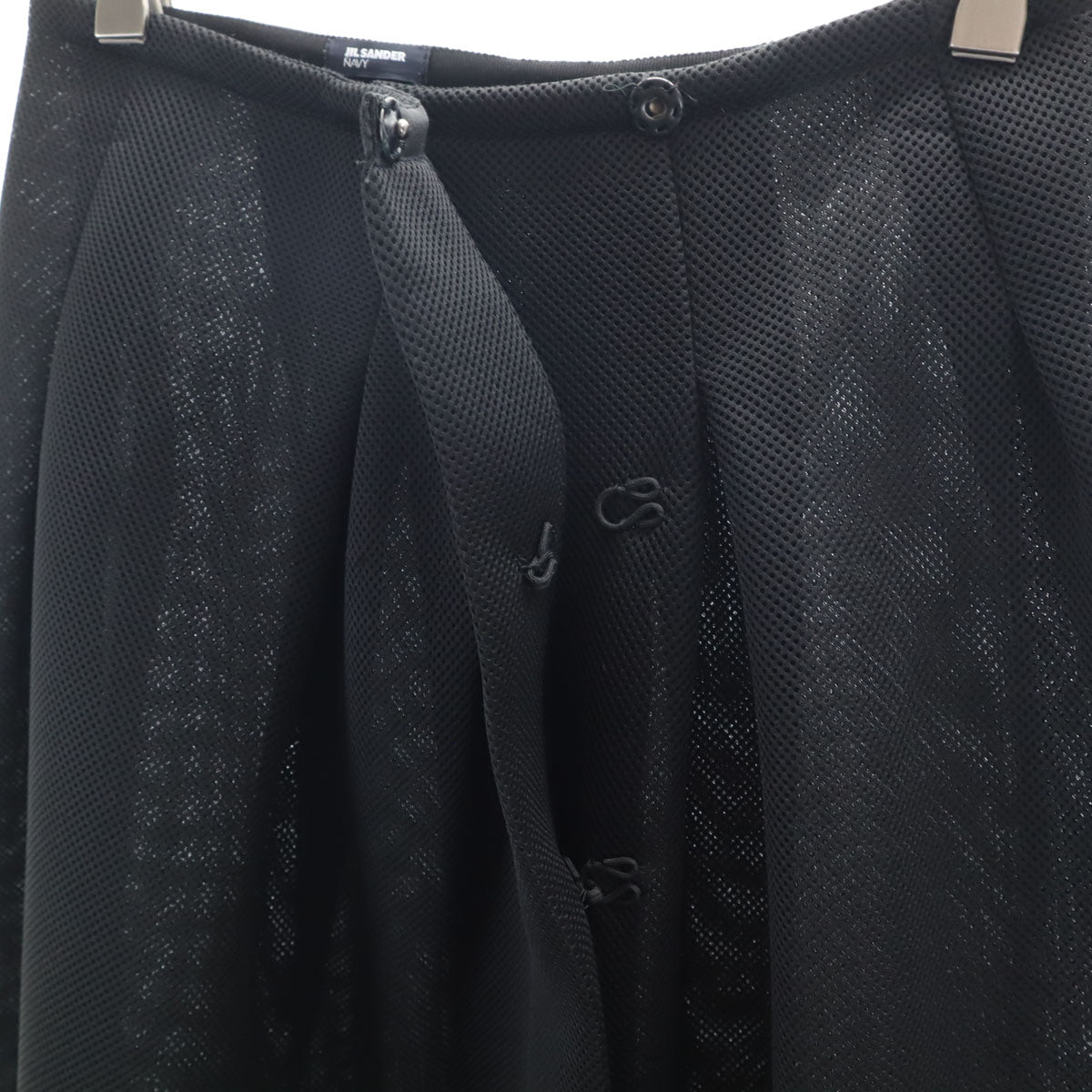 JIL SANDER NAVY ジルサンダーネイビー イタリア製 ミディ丈 メッシュ ボックス プリーツスカート 32 ブラック ラップ レディース