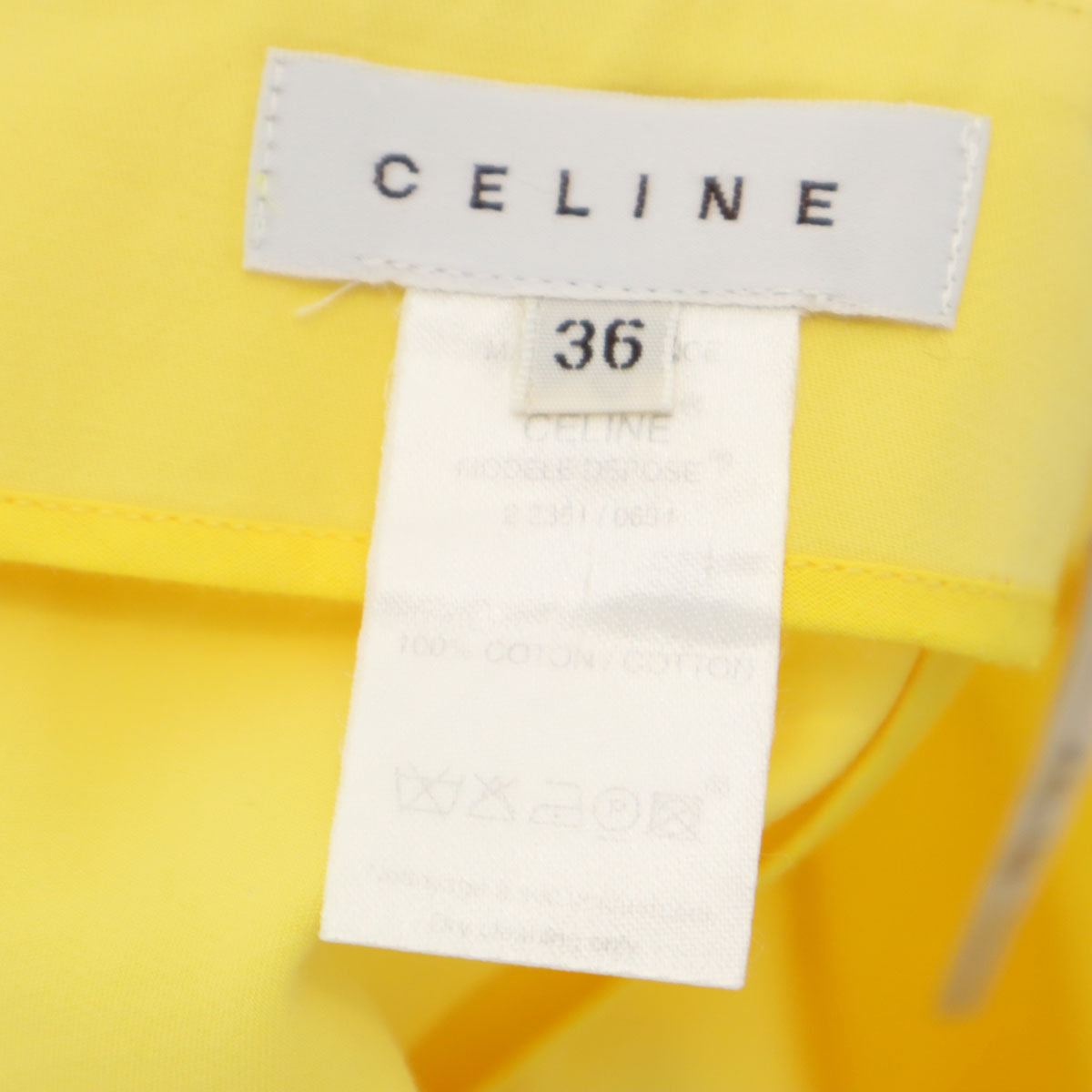 CELINE セリーヌ フランス製 ミディ丈 プリーツスカート 36 イエロー レディース