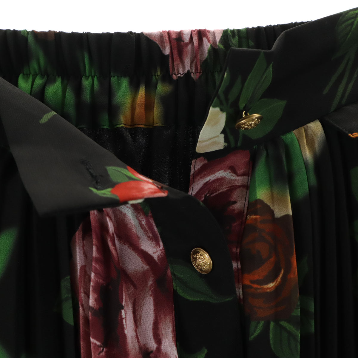 AMERI UNDRESSED アメリ 花柄 ロング丈 シウォン プリーツスカート 黒系 レディース