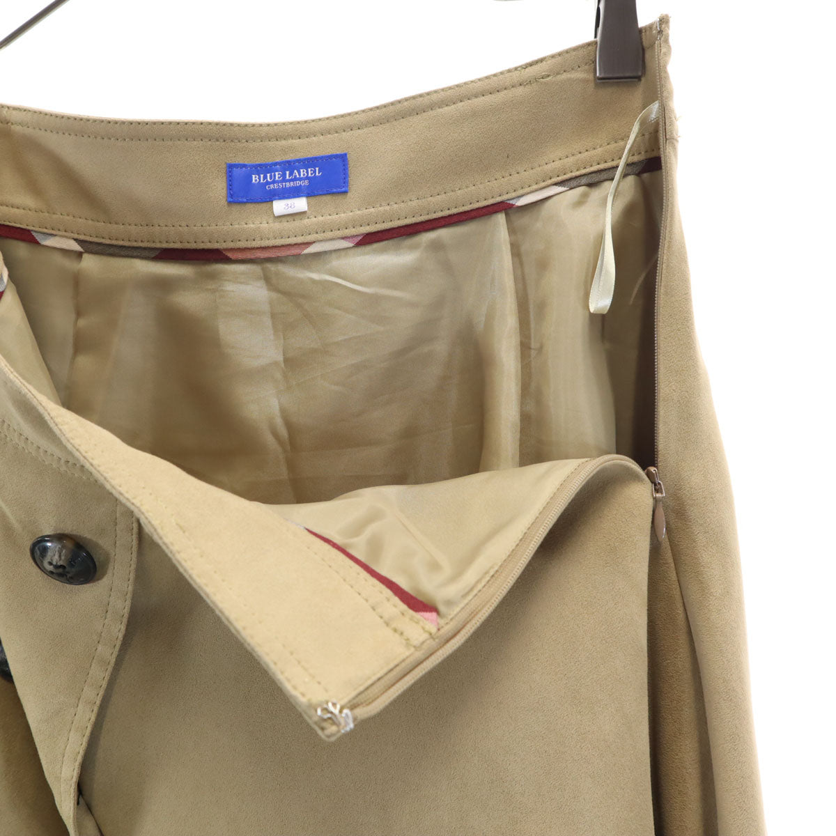 BLUE LABEL CRESTBRIDGE ブルーレーベルクレストブリッジ ミディ丈 フェイクスエード フレアスカート 38 ベージュ レディース