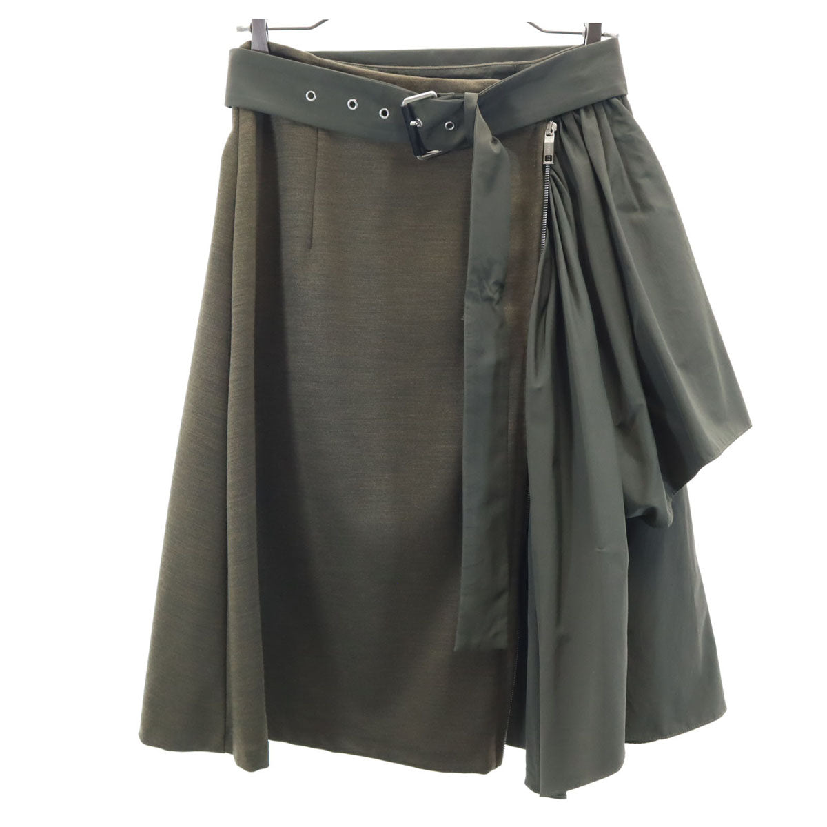 SPORTMAX スポーツマックス イタリア製 ギャザー切替 膝丈スカート M カーキ マックスマーラ レディース