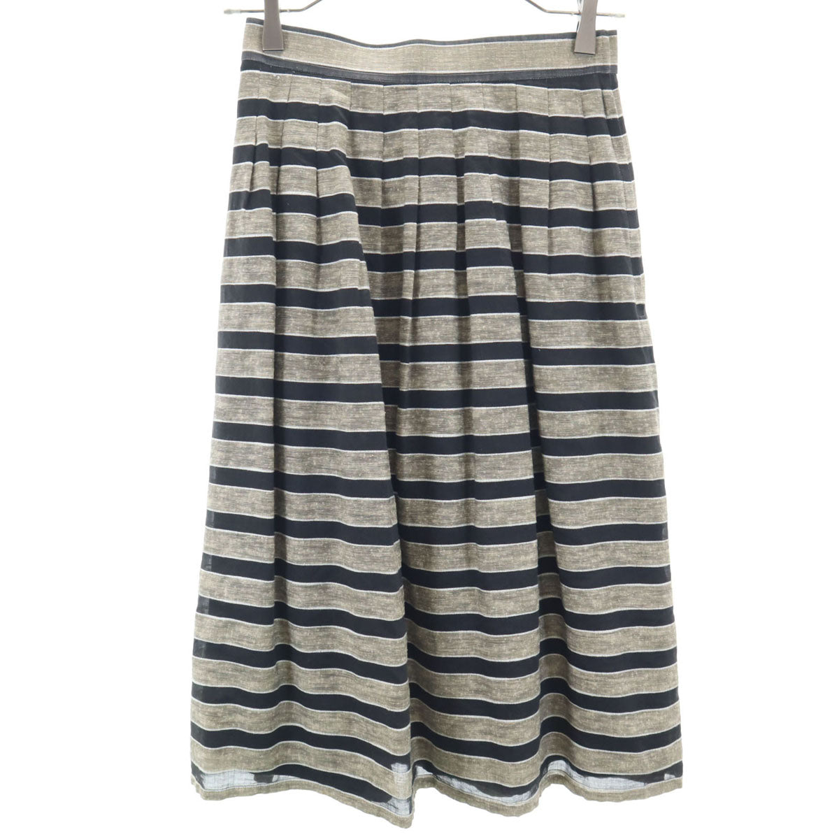 miss chloe ミスクロエ 90s 日本製 オールド ボーダー柄 ミモレ丈 フレアスカート 40 グレージュ レディース