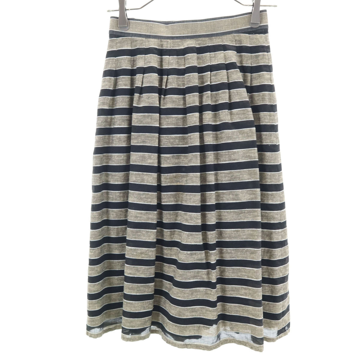 miss chloe ミスクロエ 90s 日本製 オールド ボーダー柄 ミモレ丈 フレアスカート 40 グレージュ レディース