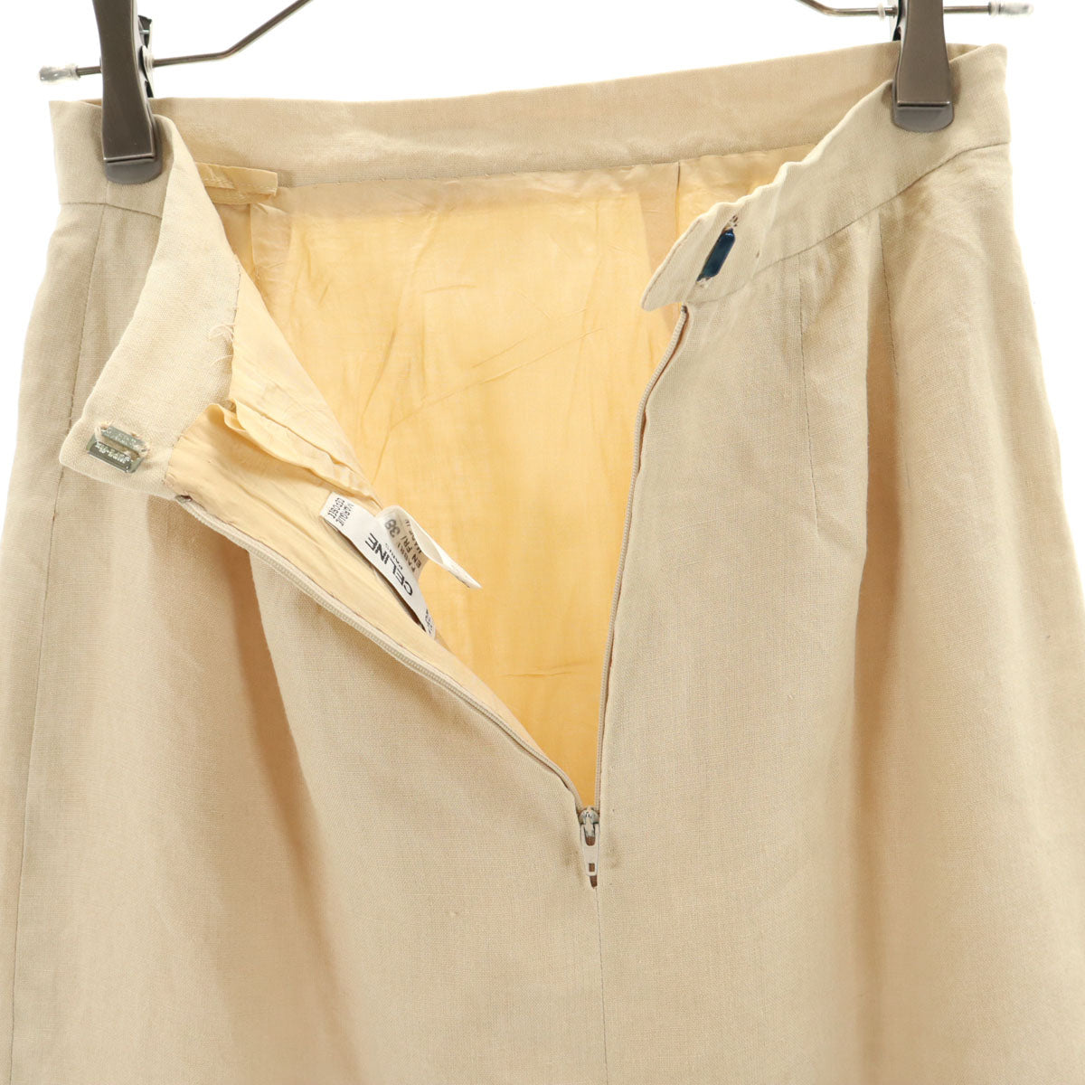 CELINE セリーヌ フランス製 リネン ミディ丈 タイトスカート 38 ベージュ レディース