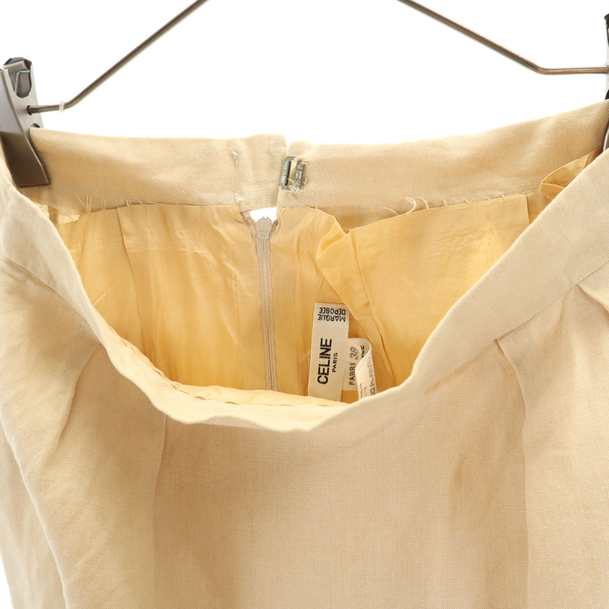 CELINE セリーヌ フランス製 リネン ミディ丈 タイトスカート 38 ベージュ レディース
