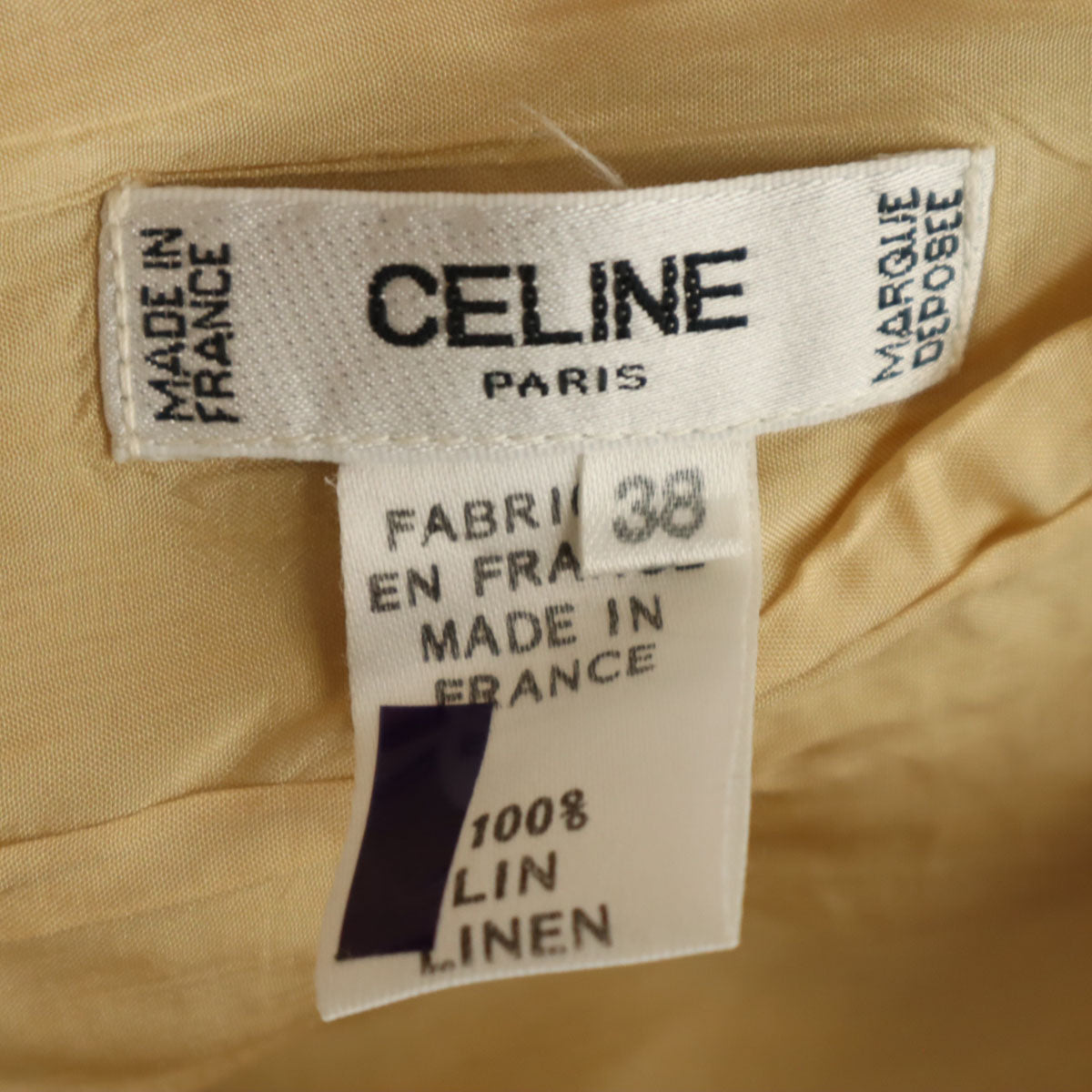 CELINE セリーヌ フランス製 リネン ミディ丈 タイトスカート 38 ベージュ レディース