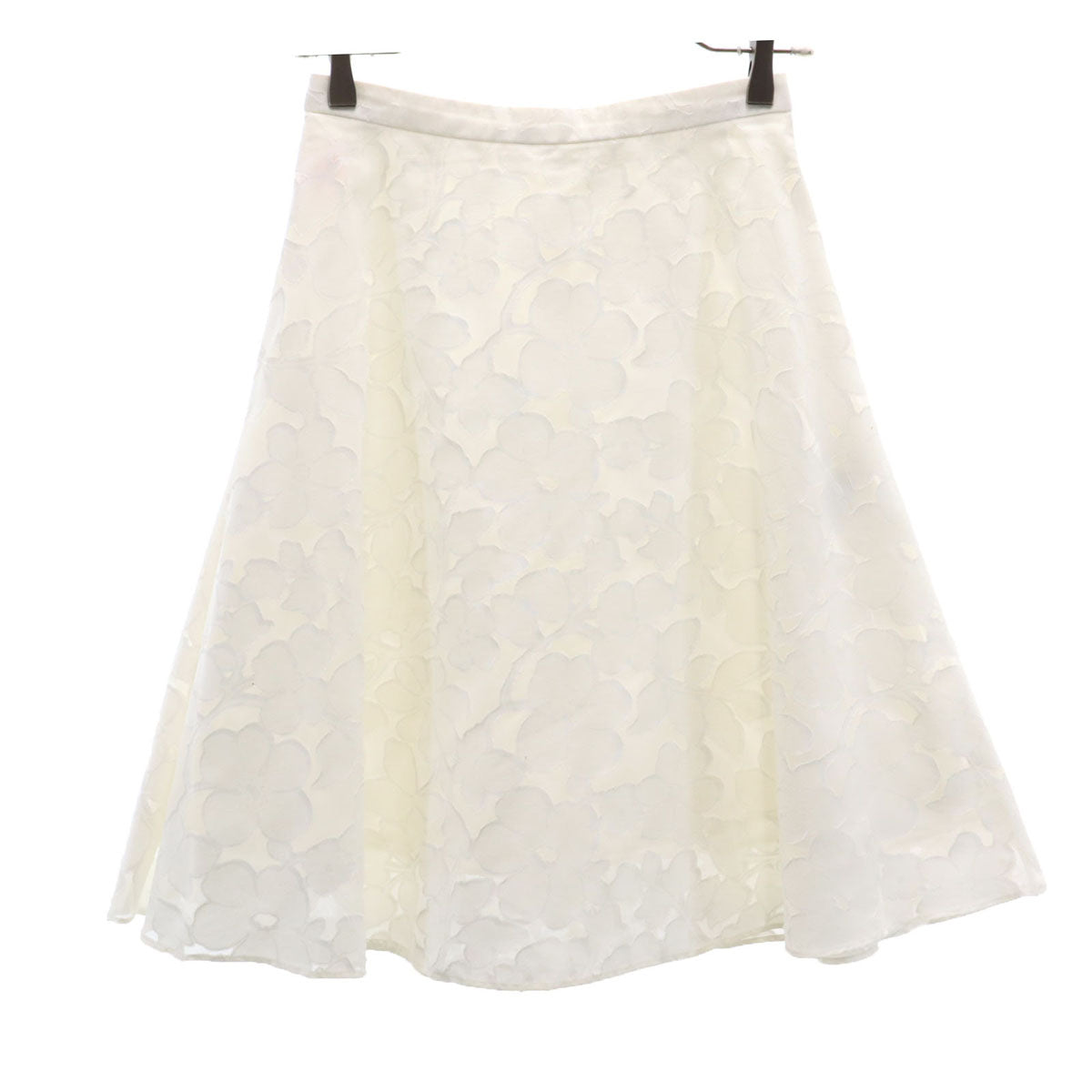 Rene ルネ 日本製 花柄 ミディ丈 フレアスカート 36 ホワイト レディース