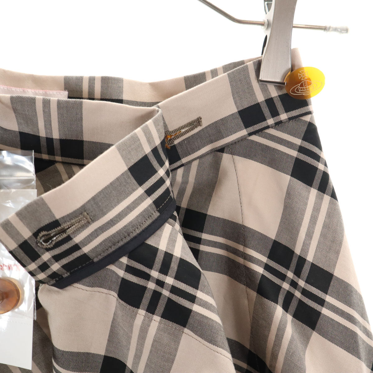 未使用 Vivienne Westwood RED LABEL ヴィヴィアンウエストウッドレッドレーベル 日本製 チェック ミモレ丈 アシンメトリー ラップスカート 2 ベージュ×ブラック レディース
