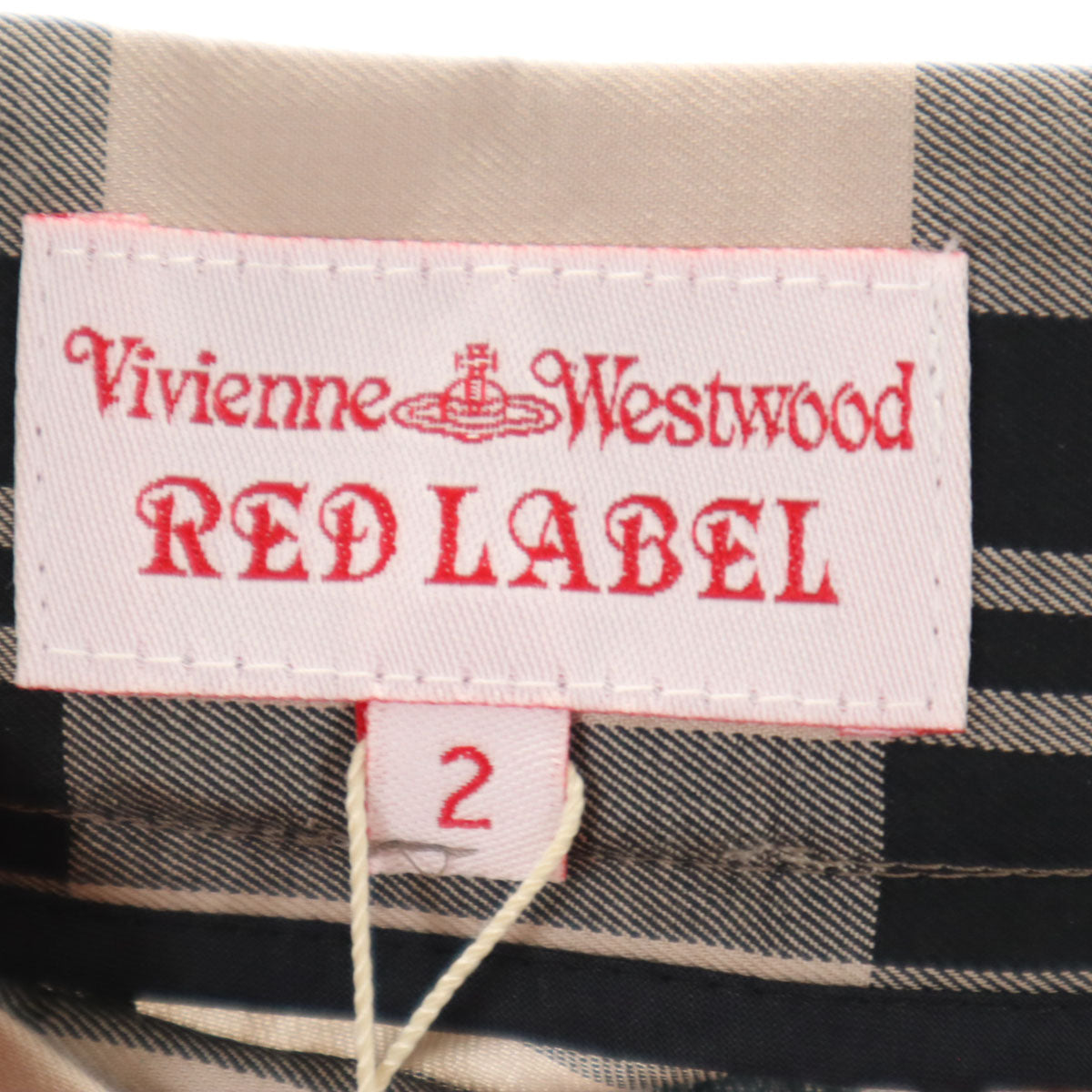 未使用 Vivienne Westwood RED LABEL ヴィヴィアンウエストウッドレッドレーベル 日本製 チェック ミモレ丈 アシンメトリー ラップスカート 2 ベージュ×ブラック レディース
