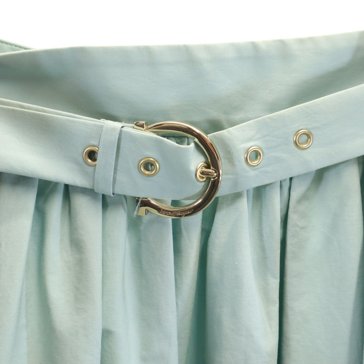 Salvatore Ferragamo サルヴァトーレフェラガモ イタリア製 ミモレ丈 ギャザースカート 40 ダスティライトブルー レディース