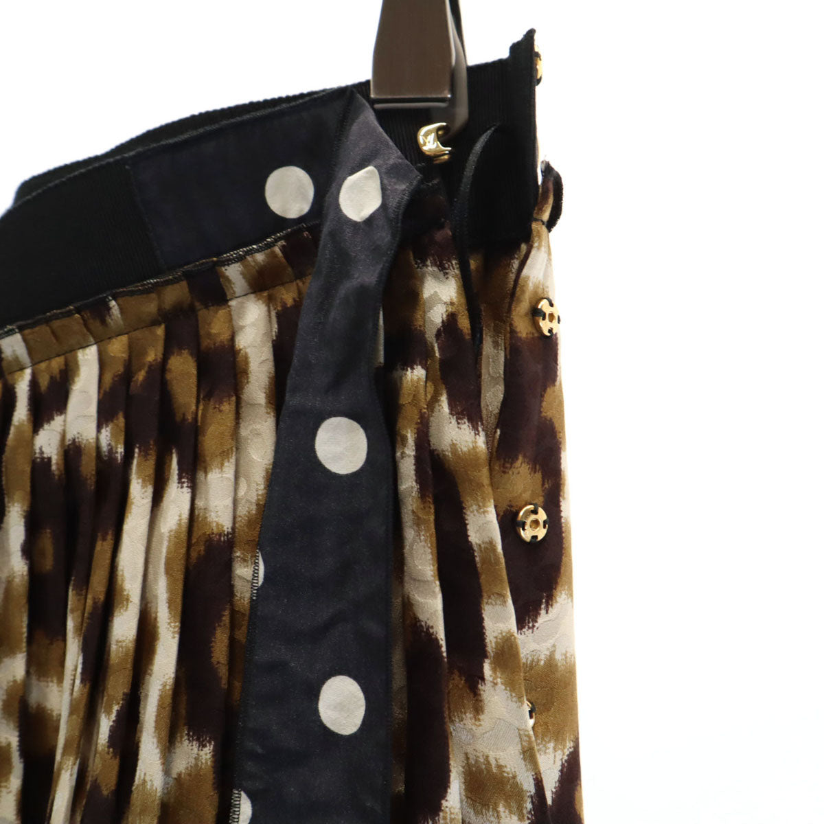 LOUIS VUITTON ルイヴィトン フランス製 シルク レオパード柄 ミニ丈 プリーツスカート 36 ブラウン ヒョウ柄 レディース