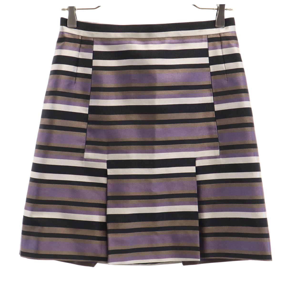 LOUIS VUITTON ルイヴィトン フランス製 シルクブレンド ボーダー柄 ミディ丈 タイトスカート 36 パープル レディース