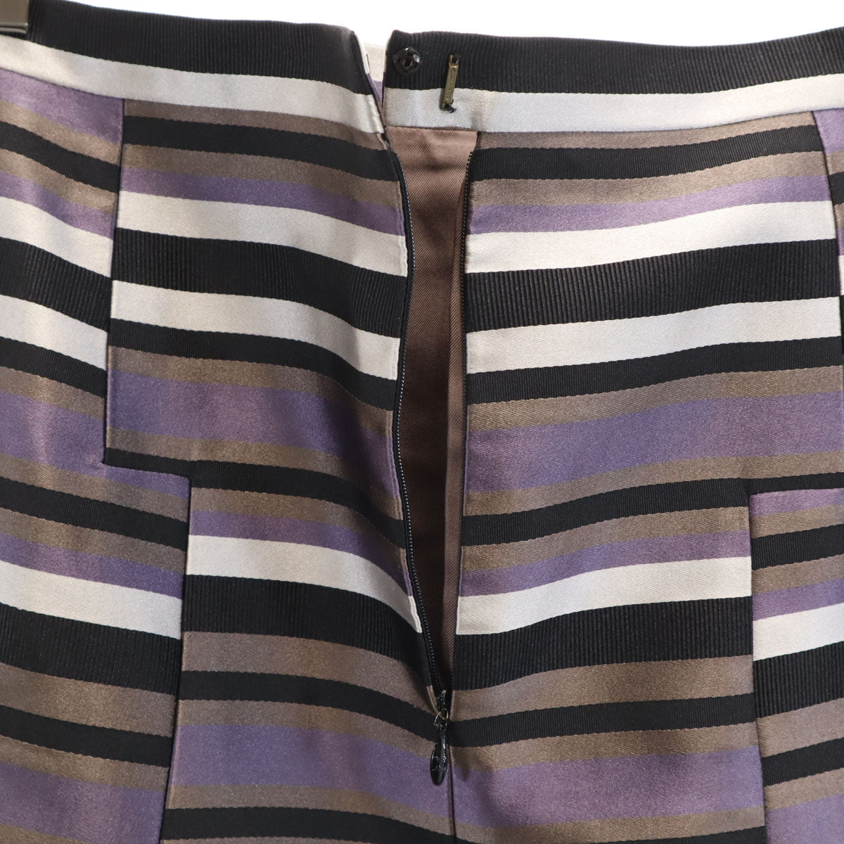 LOUIS VUITTON ルイヴィトン フランス製 シルクブレンド ボーダー柄 ミディ丈 タイトスカート 36 パープル レディース