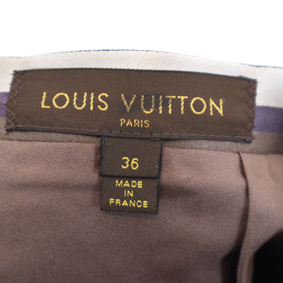 LOUIS VUITTON ルイヴィトン フランス製 シルクブレンド ボーダー柄 ミディ丈 タイトスカート 36 パープル レディース