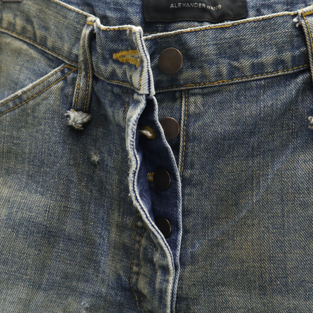 Alexander Wang アレキサンダーワン 日本製 ヴィンテージ加工 デニムショートパンツ W27 ウォッシュブルー レディース