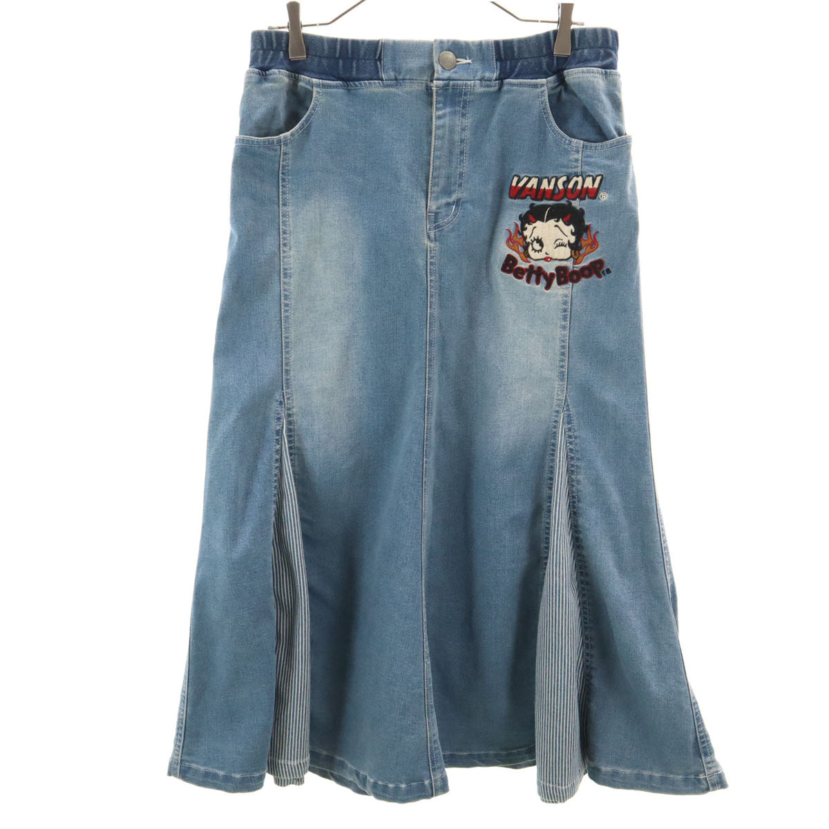 VANSON Cottons バンソンコットンズ BETTY BOOP ベティブープ コラボ ロング丈 デニム マーメイドスカート XL ウォッシュブルー レディース
