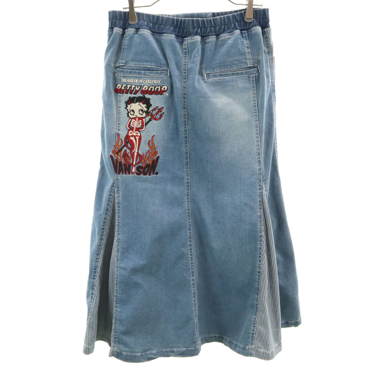 VANSON Cottons バンソンコットンズ BETTY BOOP ベティブープ コラボ ロング丈 デニム マーメイドスカート XL ウォッシュブルー レディース