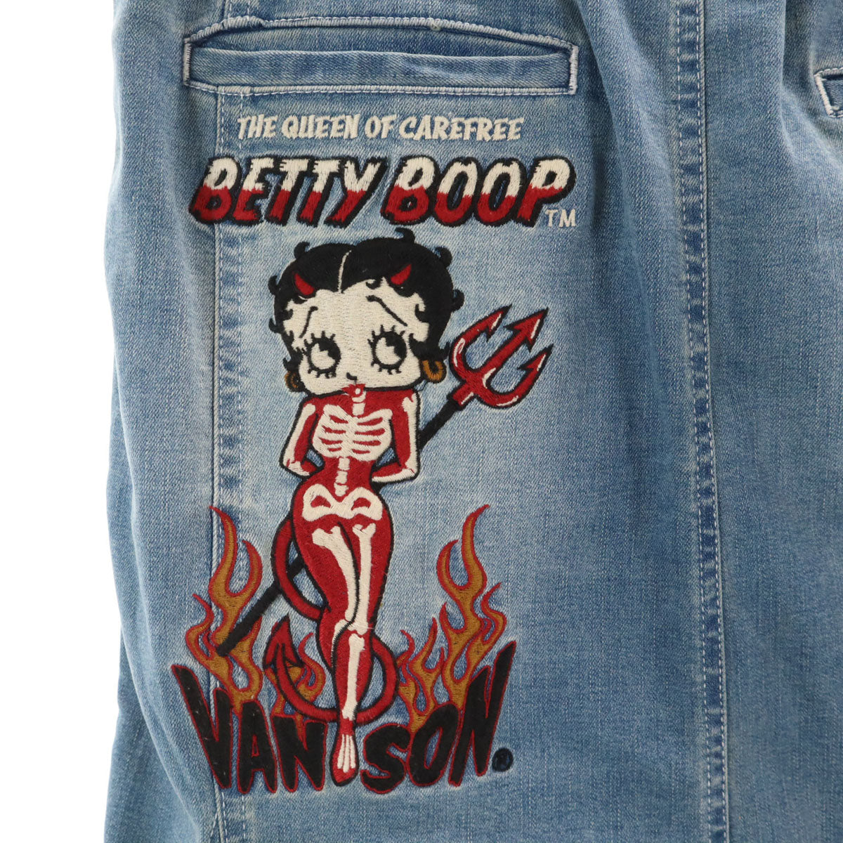VANSON Cottons バンソンコットンズ BETTY BOOP ベティブープ コラボ ロング丈 デニム マーメイドスカート XL ウォッシュブルー レディース
