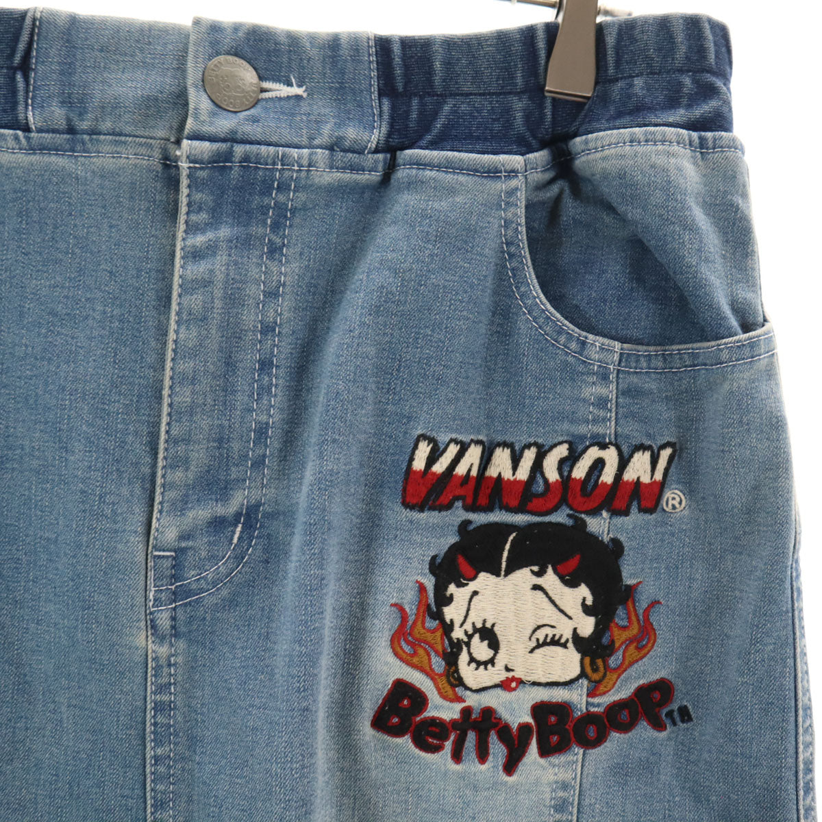 VANSON Cottons バンソンコットンズ BETTY BOOP ベティブープ コラボ ロング丈 デニム マーメイドスカート XL ウォッシュブルー レディース