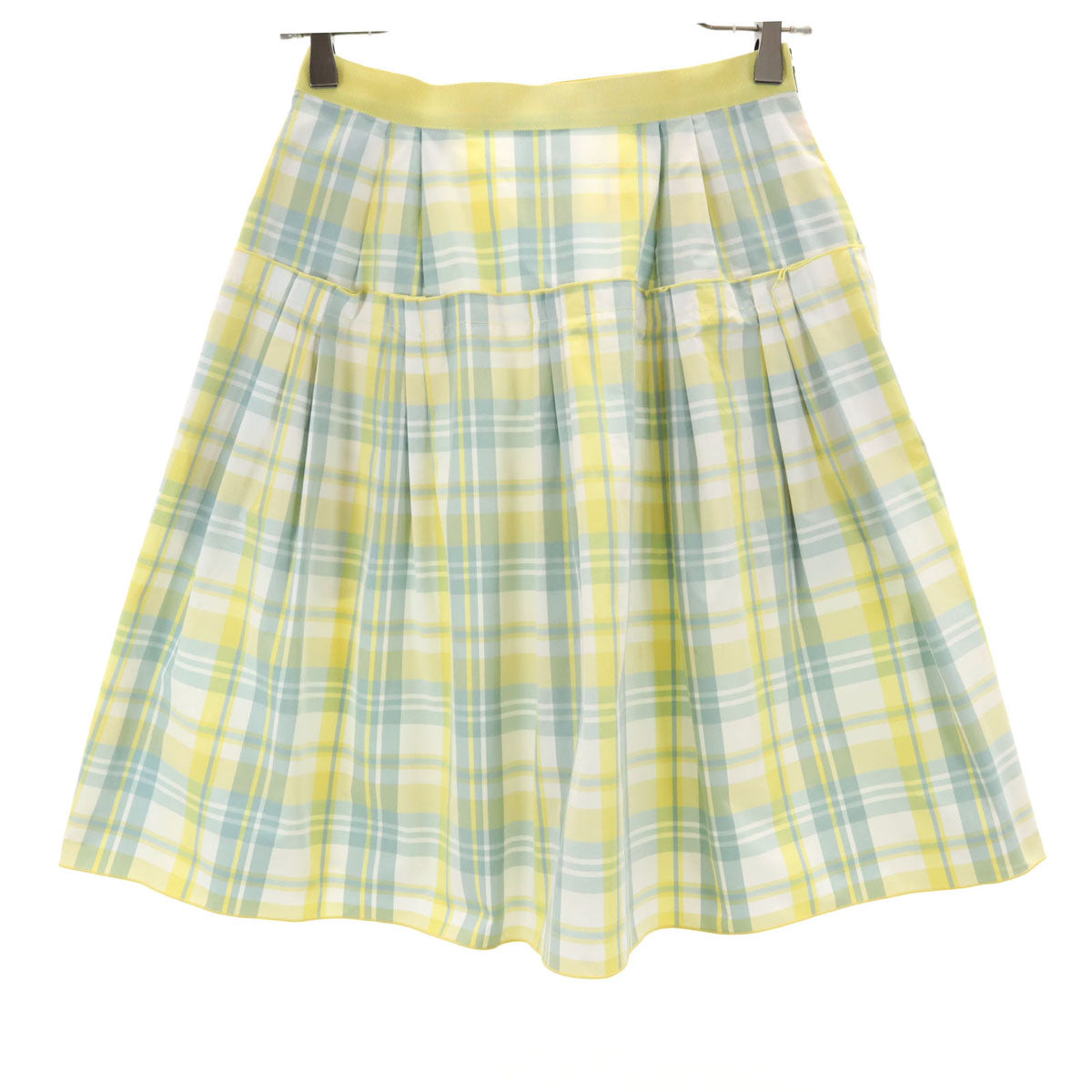 FOXEY NEW YORK フォクシーニューヨーク 日本製 チェック柄 ミディ丈 フレアスカート 38 イエロー レディース