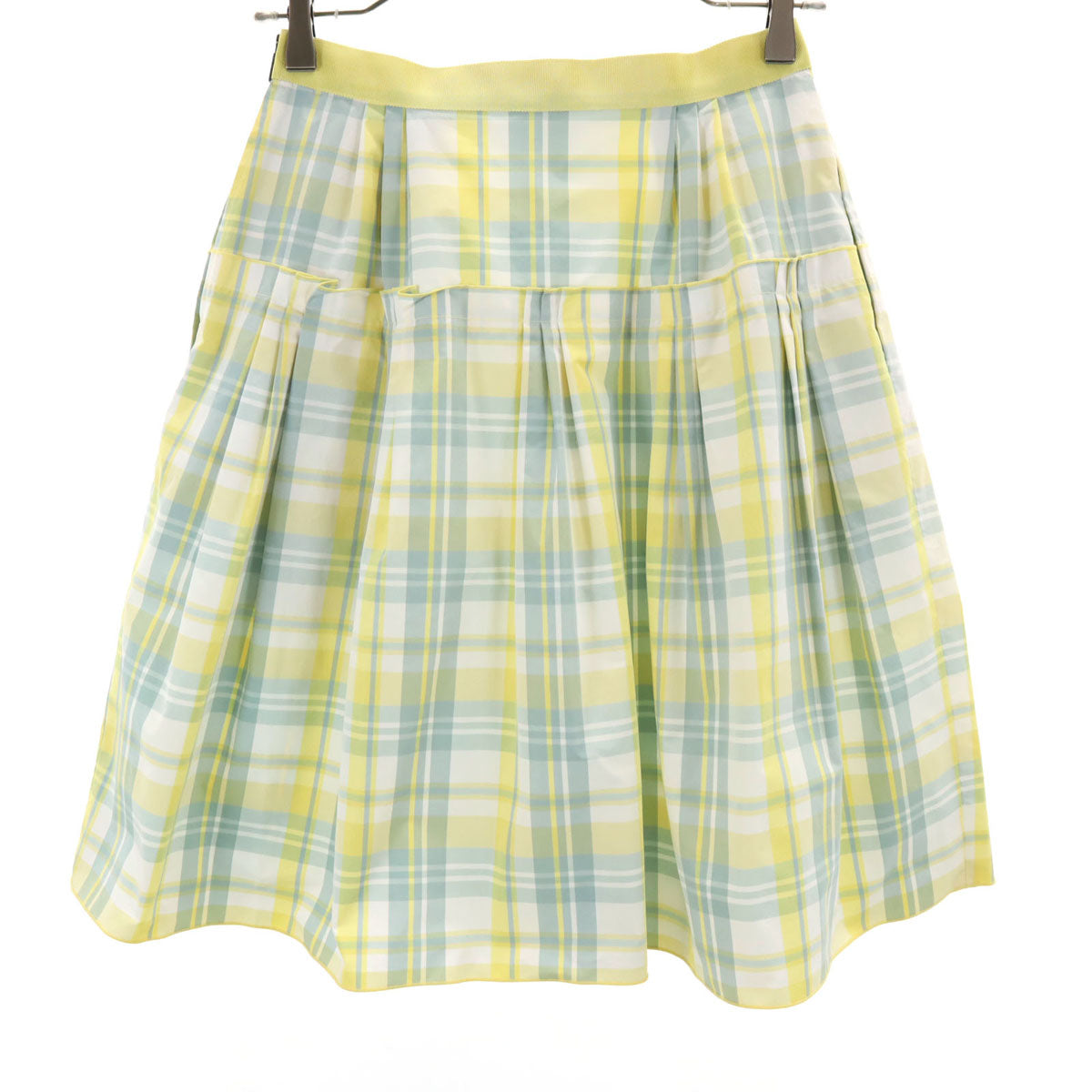 FOXEY NEW YORK フォクシーニューヨーク 日本製 チェック柄 ミディ丈 フレアスカート 38 イエロー レディース