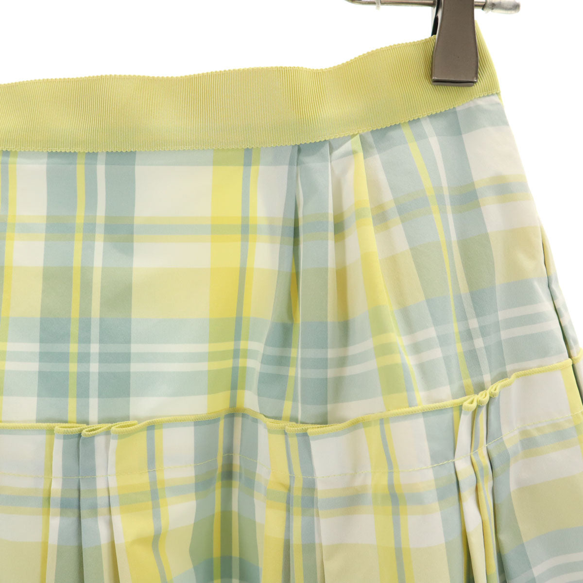 FOXEY NEW YORK フォクシーニューヨーク 日本製 チェック柄 ミディ丈 フレアスカート 38 イエロー レディース