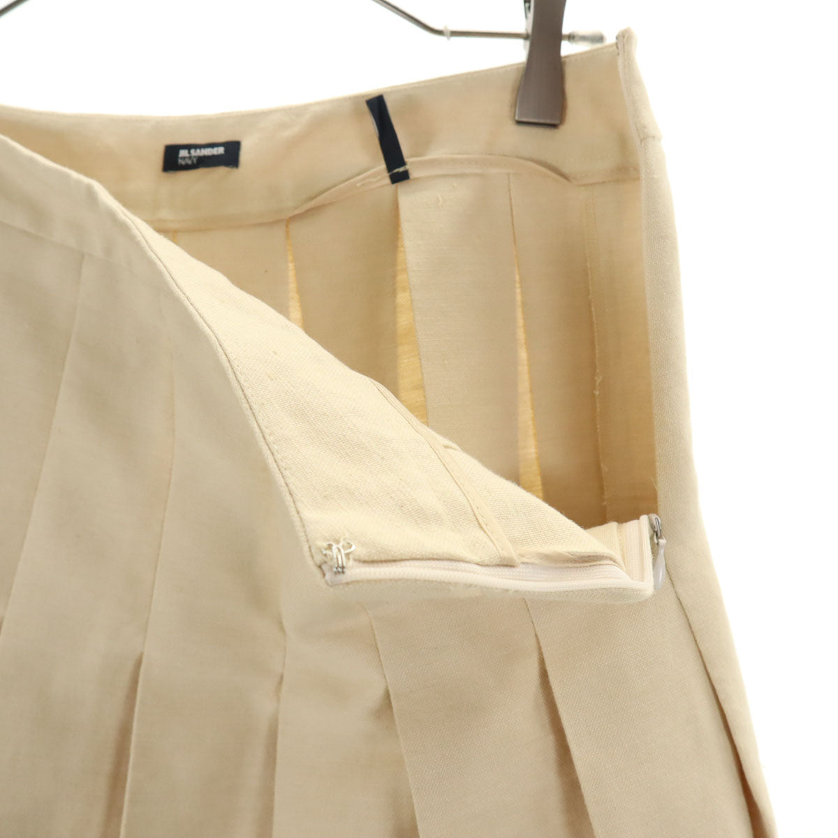 JIL SANDER NAVY ジルサンダーネイビー イタリア製 リネンブレンド ミディ丈 プリーツスカート 40 ベージュ レディース