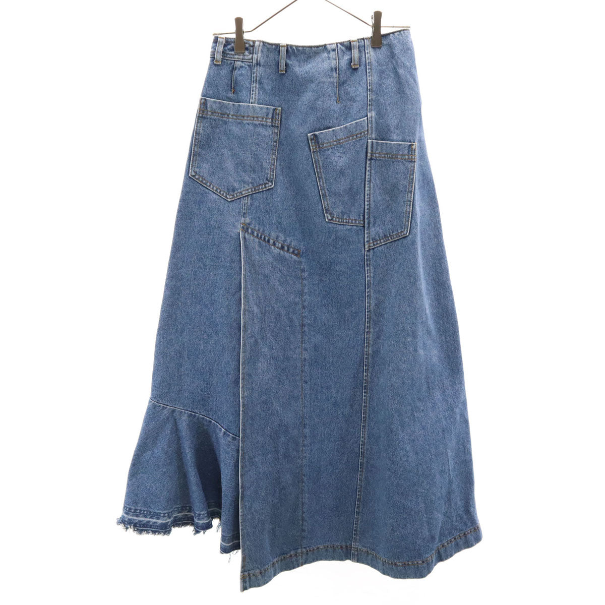AULA アウラ ロング丈 アシメ デニムスカート 1 ウォッシュブルー レディース