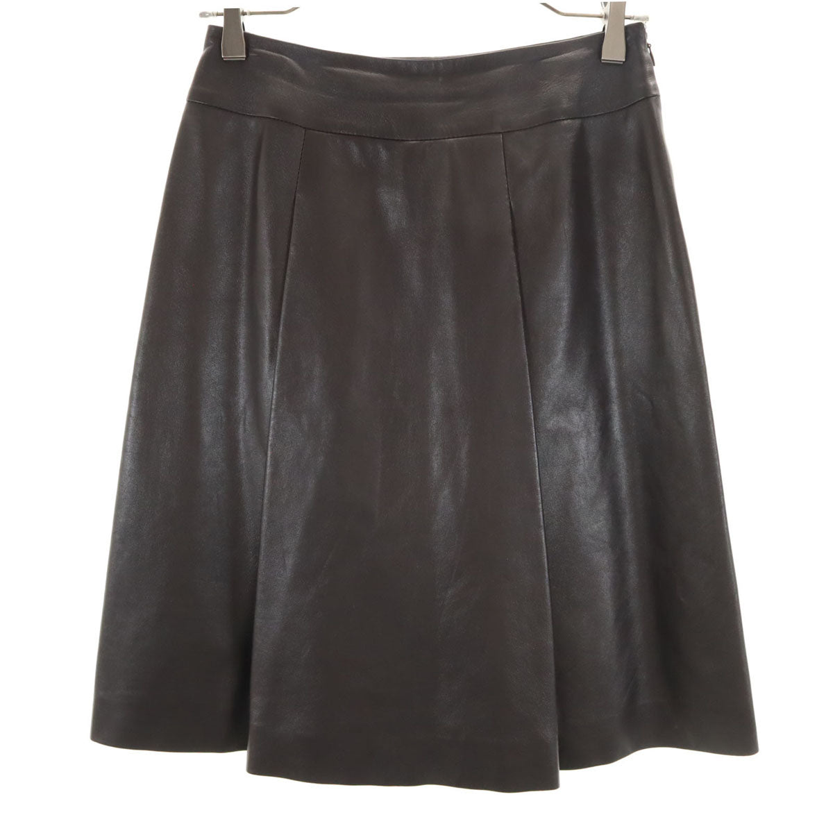 CELINE セリーヌ フランス製 ラムレザー ミディスカート 36 ダークブラウン系 レディース