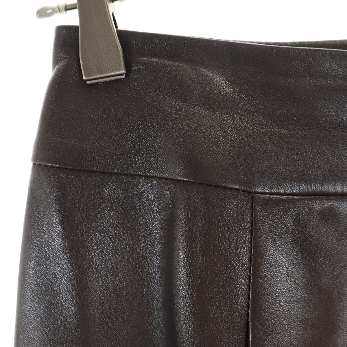 CELINE セリーヌ フランス製 ラムレザー ミディスカート 36 ダークブラウン系 レディース