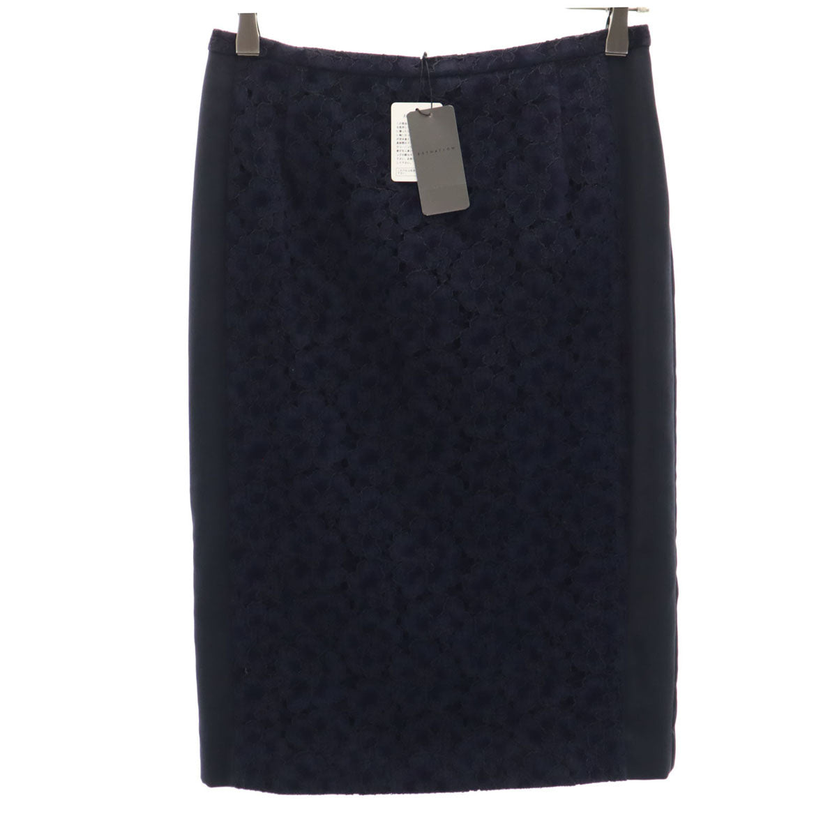 未使用 ESTNATION エストネーション 日本製 レース柄 ミディ丈 タイトスカート 38 ネイビー レディース