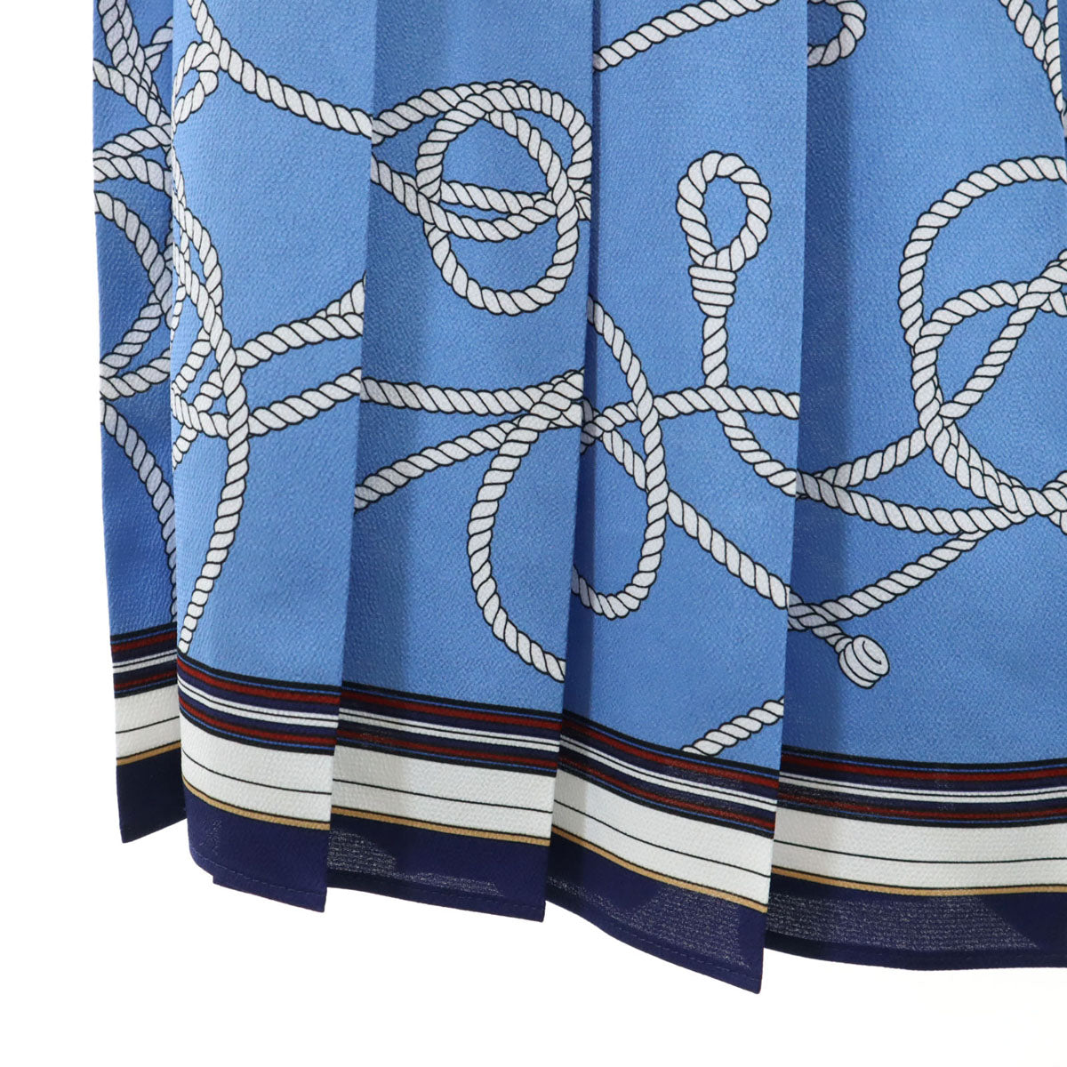 未使用 DRESSTERIOR ドレステリア 日本製 ロープ柄 ミモレ丈 プリーツスカート 38 ブルー系 レディース