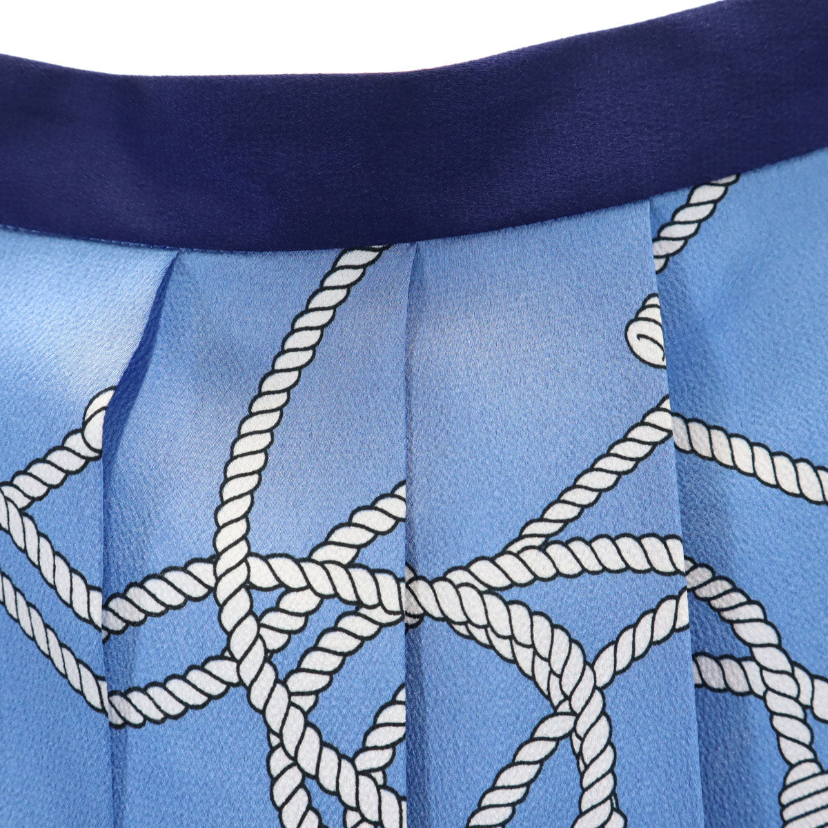 未使用 DRESSTERIOR ドレステリア 日本製 ロープ柄 ミモレ丈 プリーツスカート 38 ブルー系 レディース