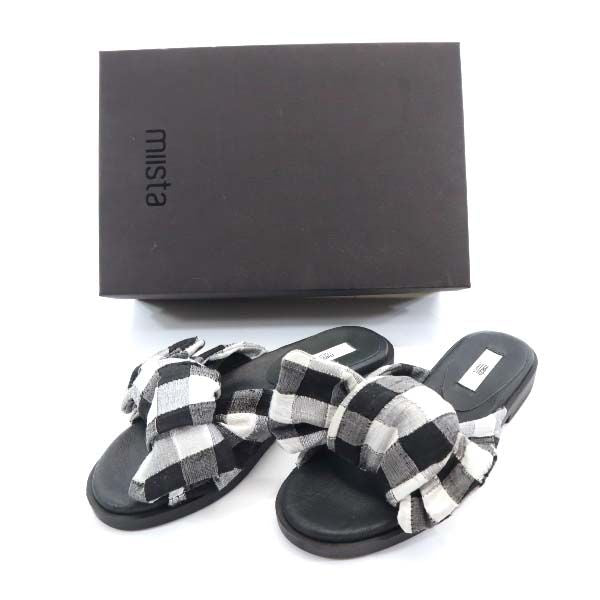 未使用 ミスタ リボンフラット サンダル 37 ブラック MIISTA レディース