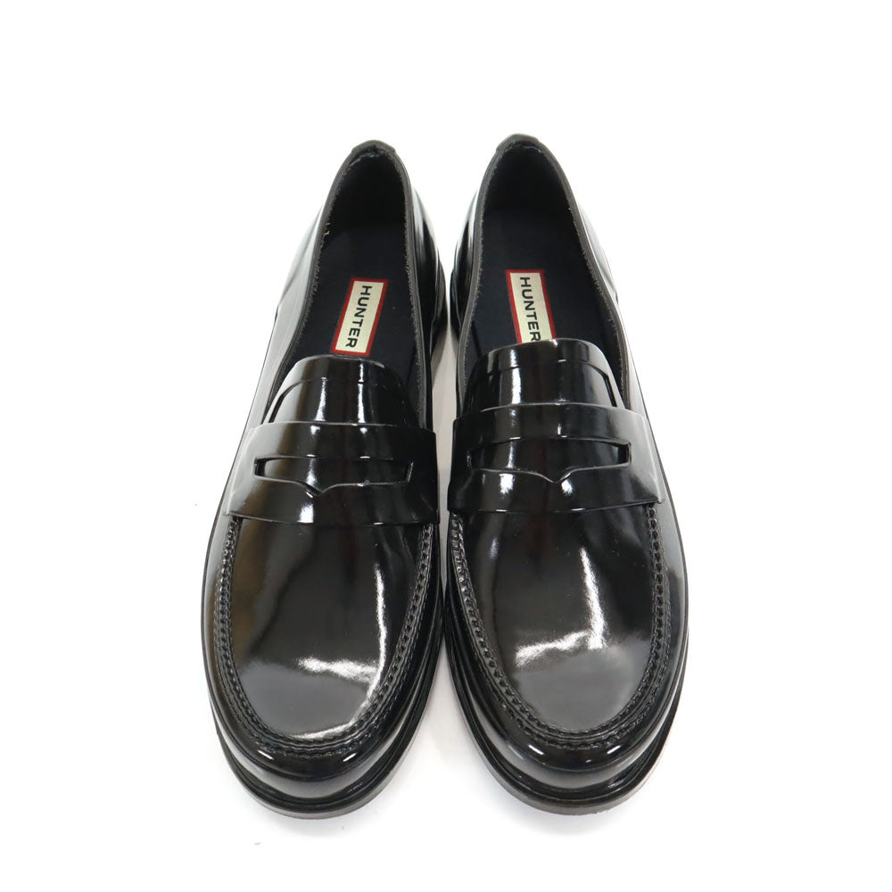 ハンター コインローファー レインシューズ UK 8 ブラック HUNTER リファインド グロス ペニー MFF9107RGL 箱付き メンズ