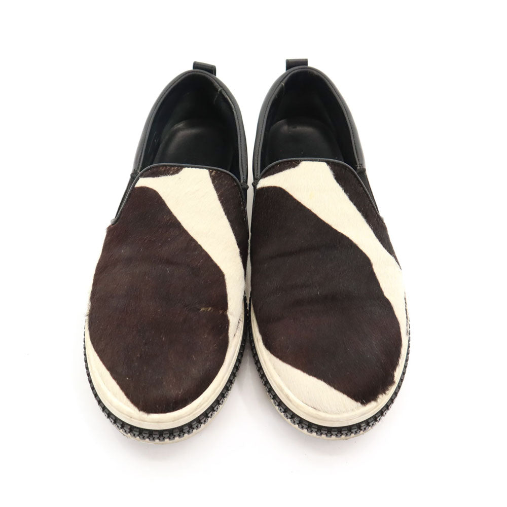 Sergio Rossi セルジオロッシ イタリア製 ホルスタイン ハラコレザー スリッポン 37 ブラック シューズ レディース