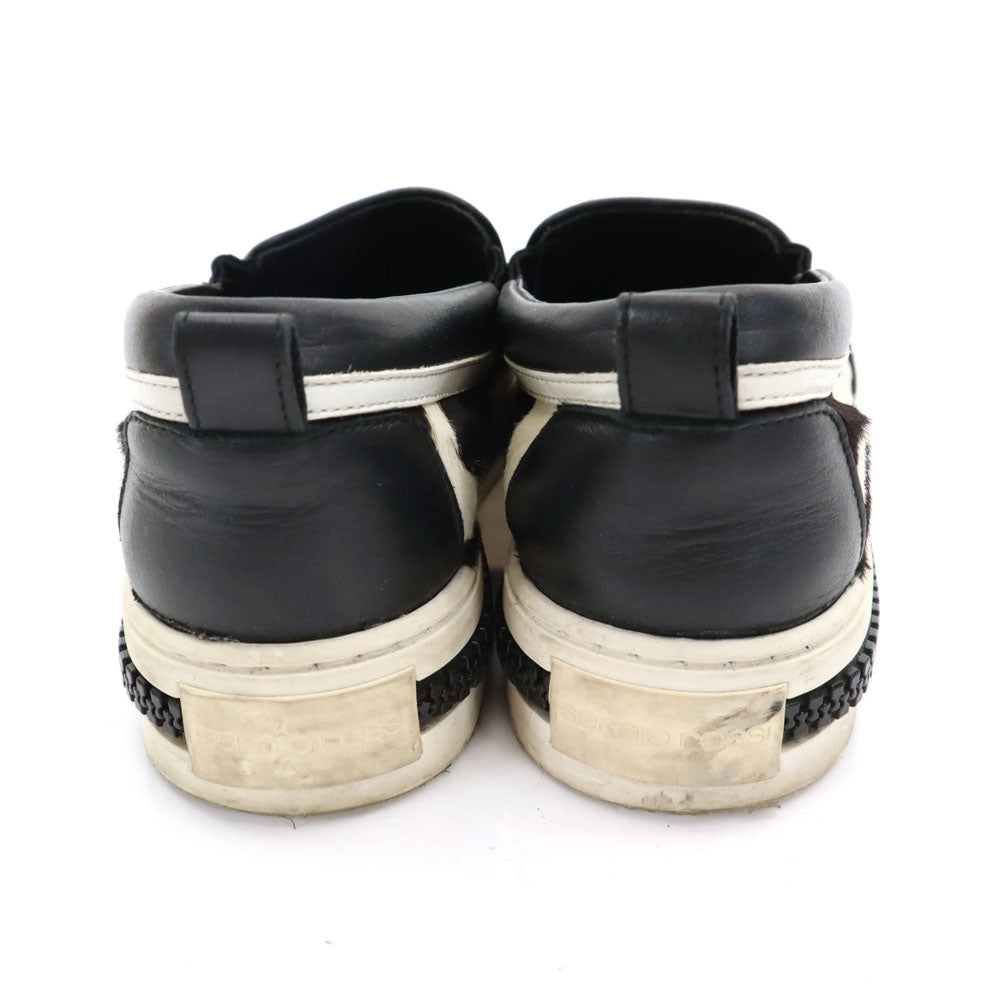 Sergio Rossi セルジオロッシ イタリア製 ホルスタイン ハラコレザー スリッポン 37 ブラック シューズ レディース