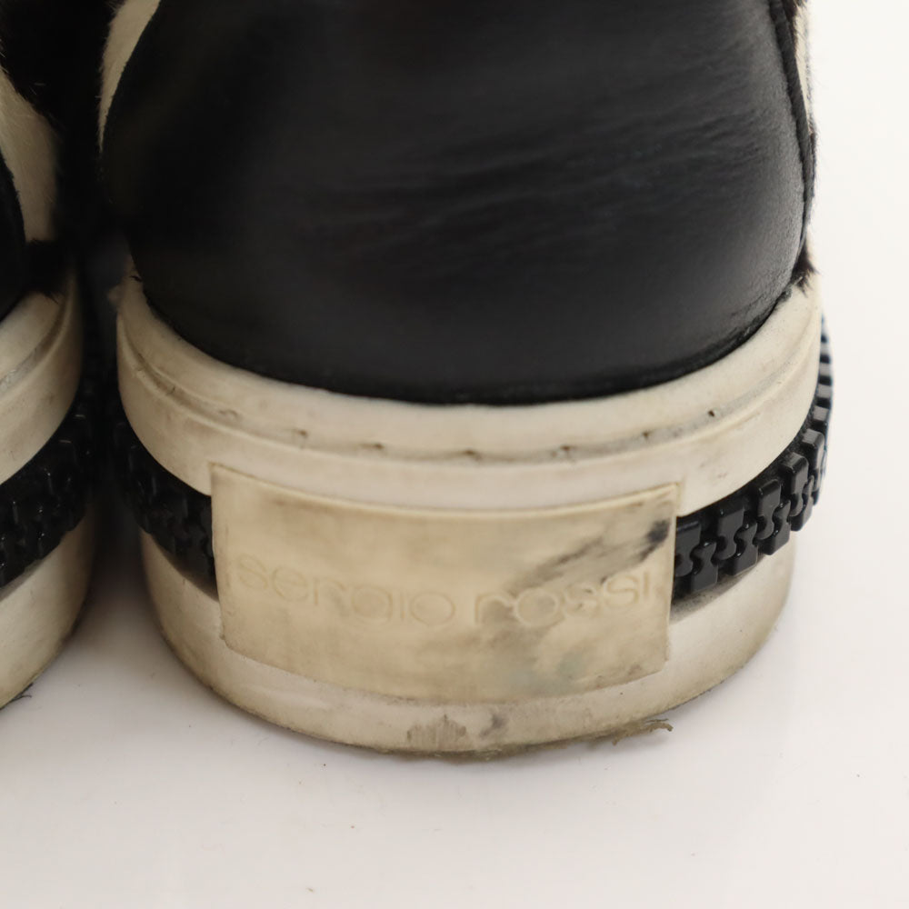 Sergio Rossi セルジオロッシ イタリア製 ホルスタイン ハラコレザー スリッポン 37 ブラック シューズ レディース