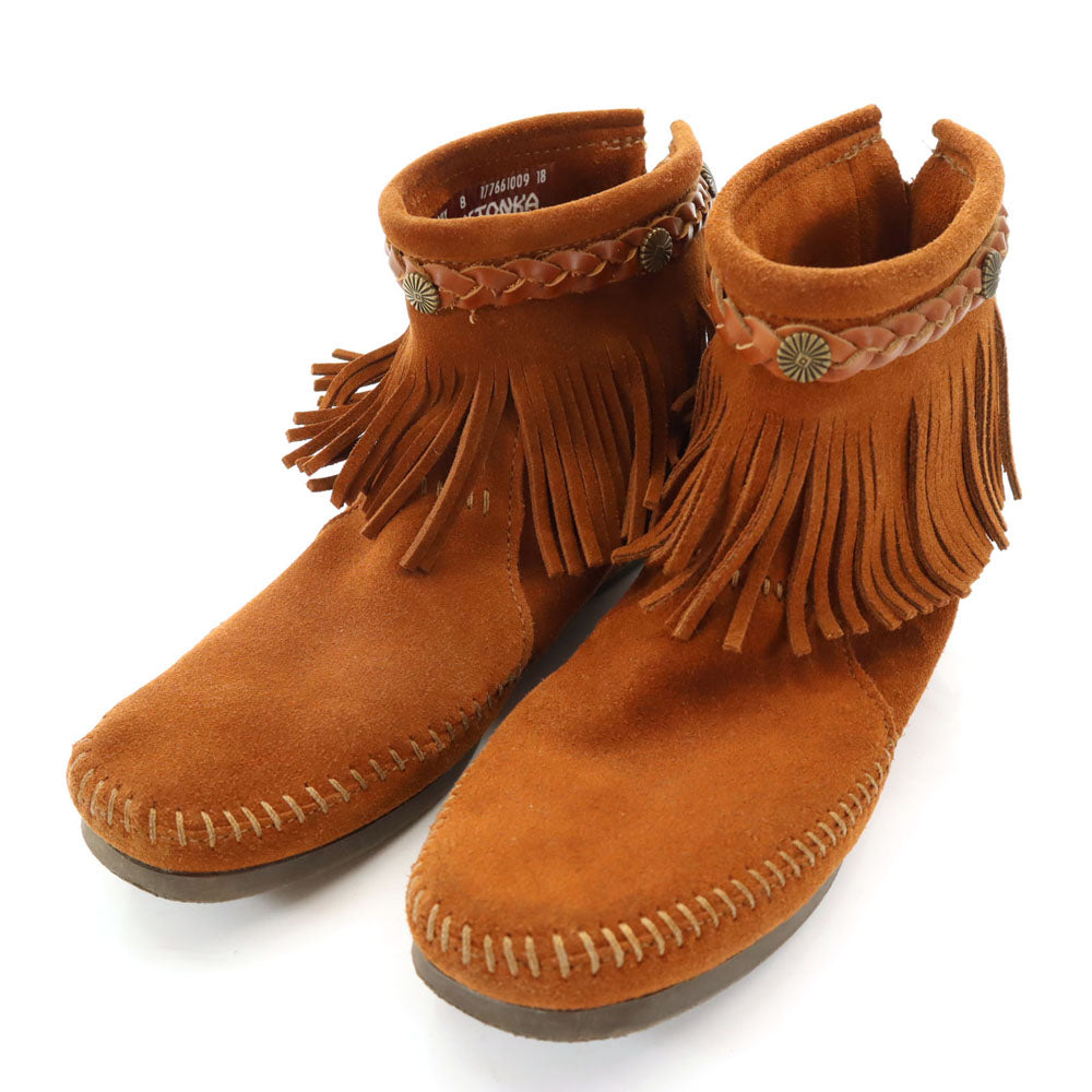 ミネトンカ アースミュージック ショートブーツ モカシン 8 ブラウン Minnetonka ダブルネーム レディース