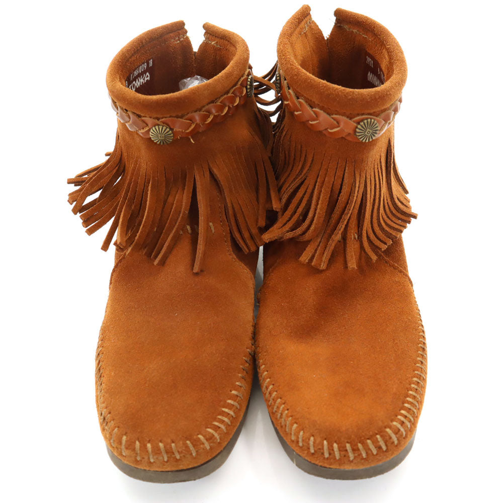 ミネトンカ アースミュージック ショートブーツ モカシン 8 ブラウン Minnetonka ダブルネーム レディース